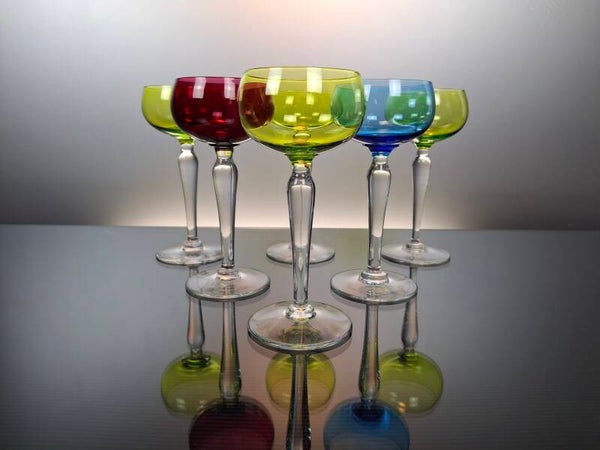 6 Crystal wine / roemer glasses Val Saint Lambert “Saumur”