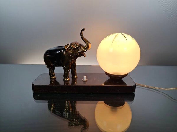 French art deco table lamp – elephant looking to lamp