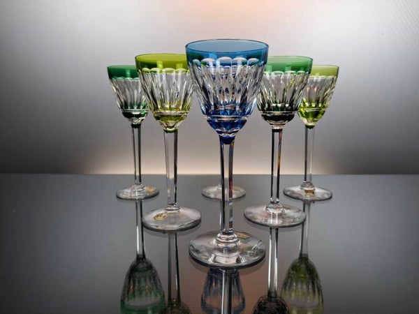 6 colored Belgian crystal wine / roemer glasses  “Val Saint Lambert – Gevaert Arménie”