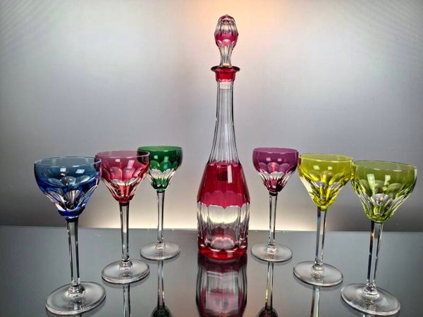 Val Saint Lambert Carafe + 6 roemer wine glasses Tilly