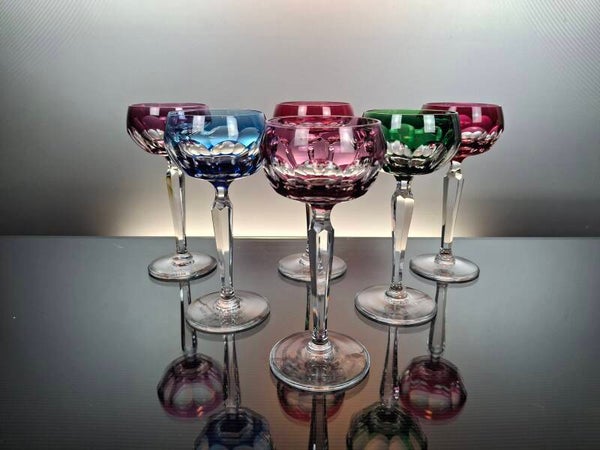 6 colored Belgian crystal wine / roemer glasses  “Val Saint Lambert - Bonn”