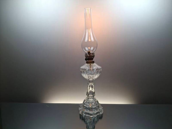 19th Century clear glass Oil Lamp “L&B, Val Saint Lambert"