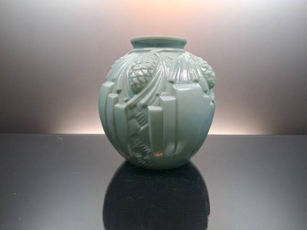 French Turqoise opaline Art Deco vase