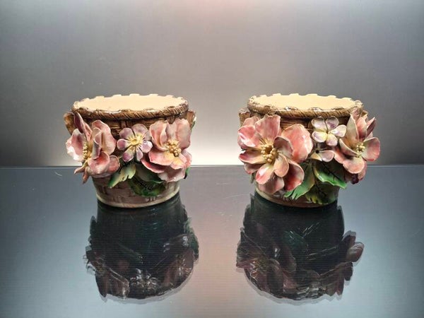 19th century barbotine flower pots “Longchamp”.