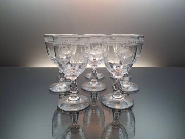 8 antique crystal port/wine glasses “Baccarat – Gondole - Fougéres ”