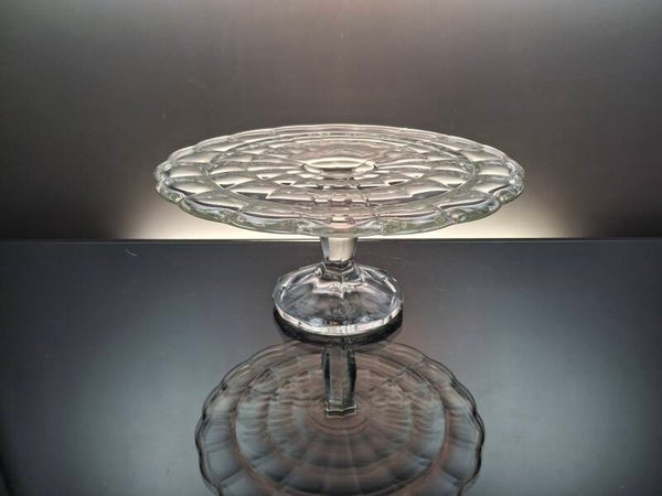 French clear glass Art Deco pastery dish on foot “Markhbeinn Paris”