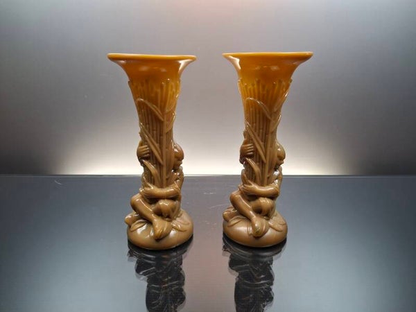 2 rare French opaline vases “Chinoise” “Portieux”
