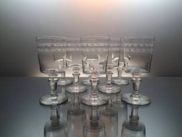 8 antique water glasses Val Saint Lambert “Andrée Guilloché”