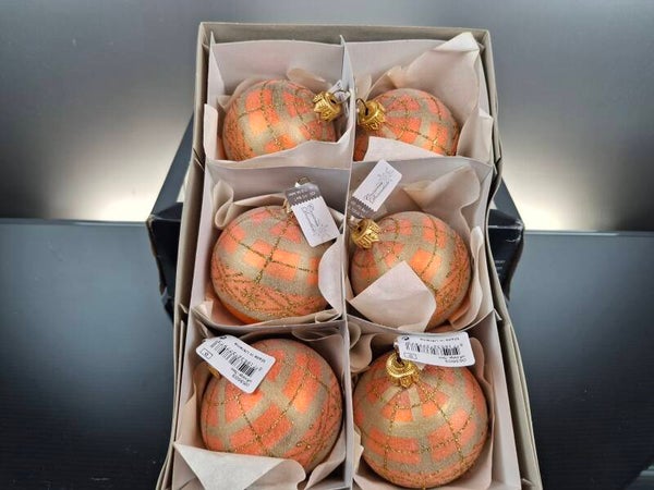 6 orange glass baubles