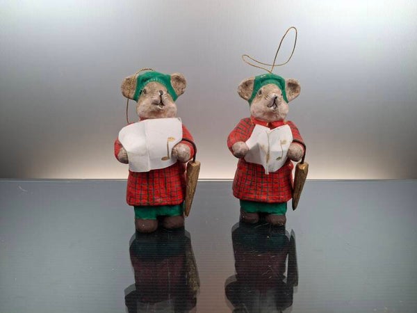 Set of 2 handcrafted Paper Mache singing mouses, Christmas hanger