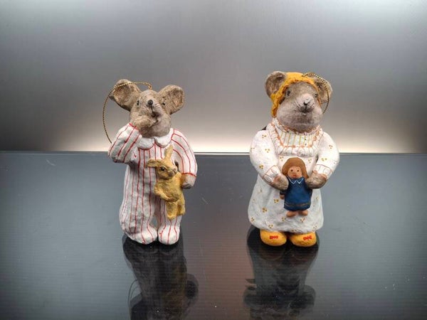Set of 2 handcrafted Paper Mache sleeping mouses, Christmas hanger