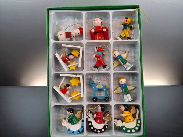 12 German, vintage wooden Christmas tree decorations (Erzgebirge)