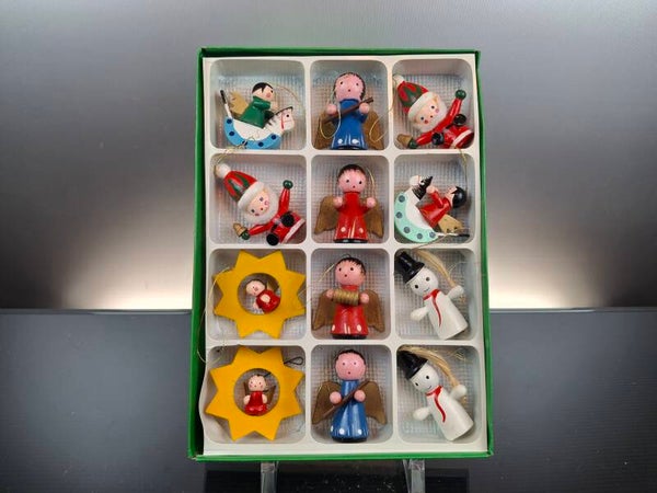 12 German, vintage wooden Christmas tree decorations (Erzgebirge)