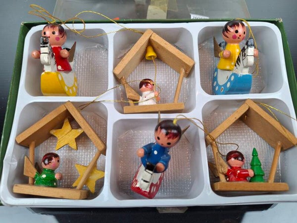 6 German, vintage wooden Christmas tree decorations (Erzgebirge)