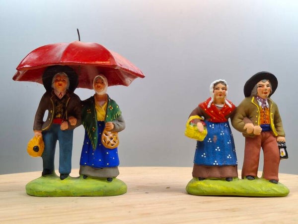 2 vintage terracotta, Provence Nativity figurines " Santons Marcel Carbonel"