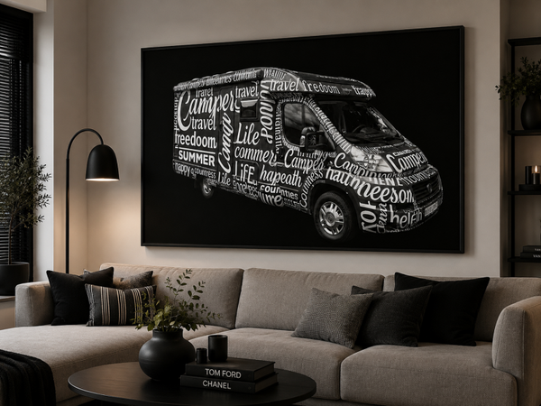 Personaliseren Custom Camper Artwork in Typography Art Stijl op Canvas