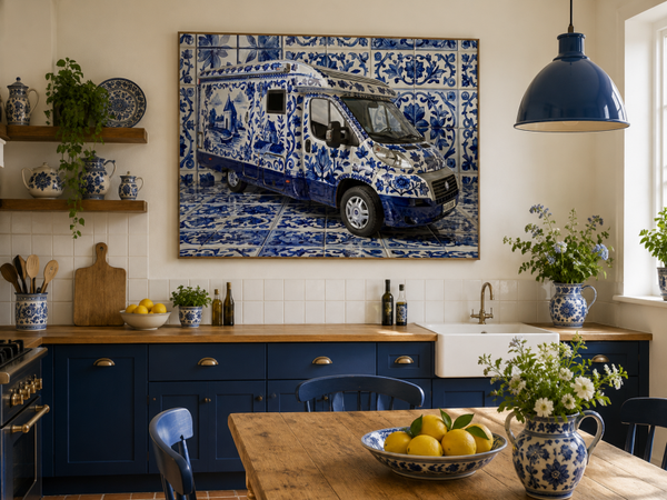 Personaliseren Custom Camper Delft blue ceramic Stijl op Canvas