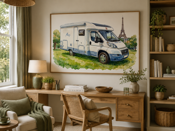 Personaliseren Custom Camper Aquarel Stijl op Canvas