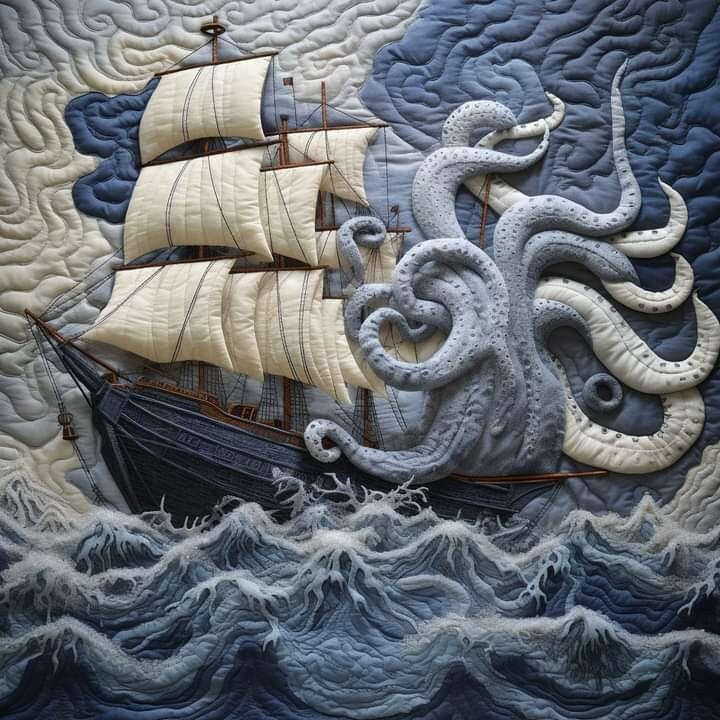 Fabric Ship with Kraken