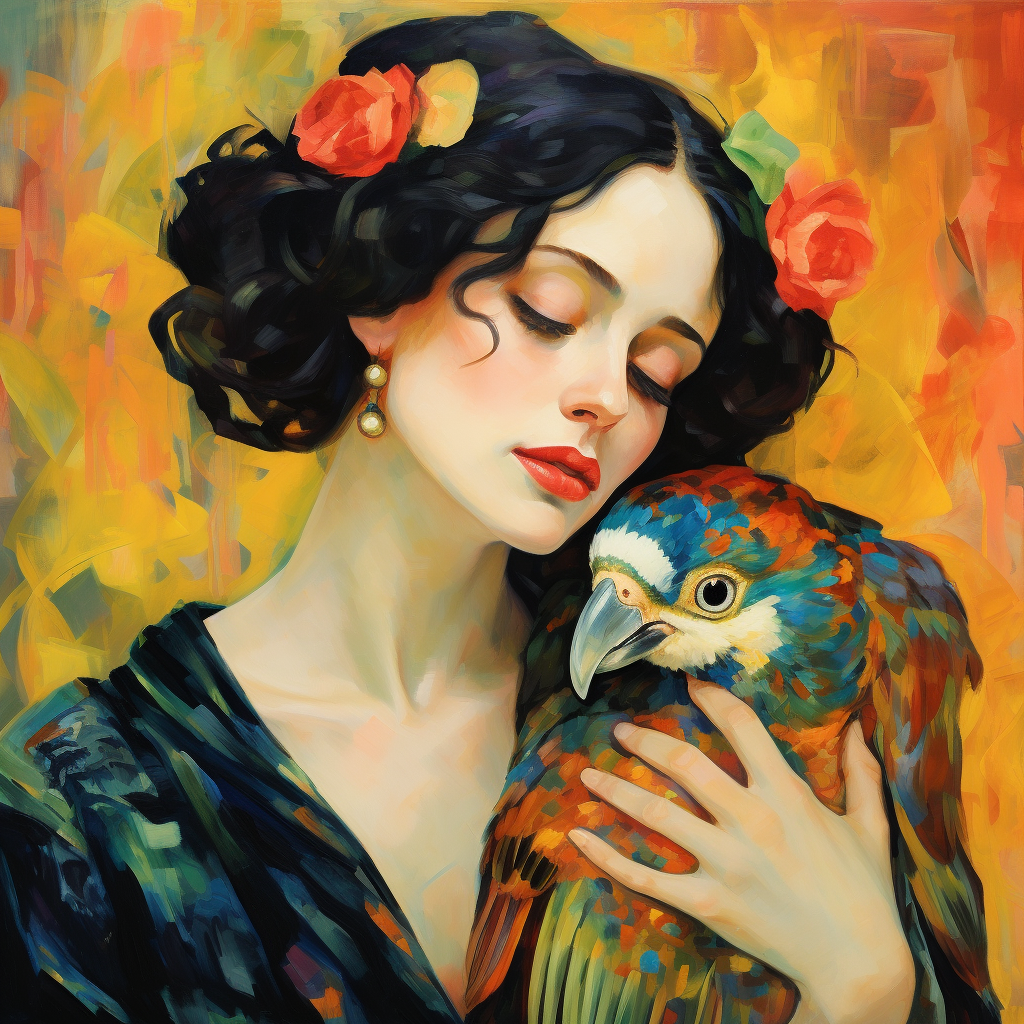 Woman with Macaw Parrot 1