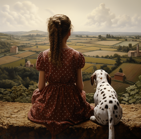 Girl looking out at rural scene