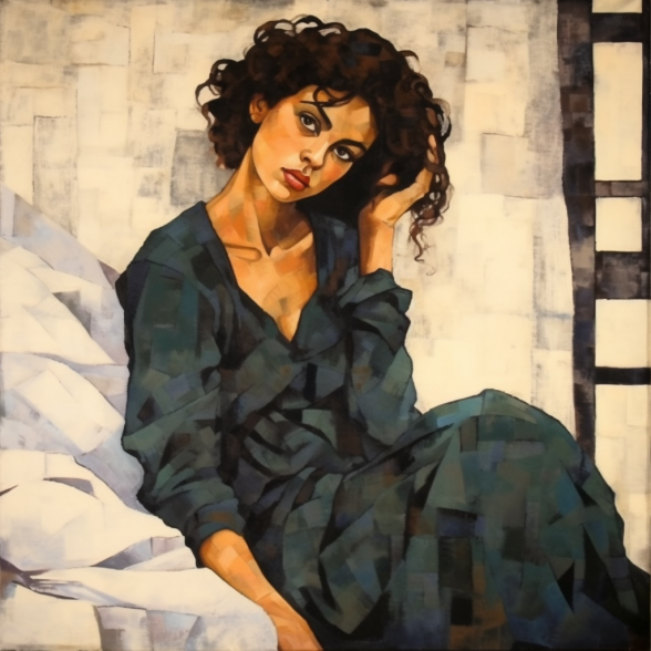 Woman sitting on bed