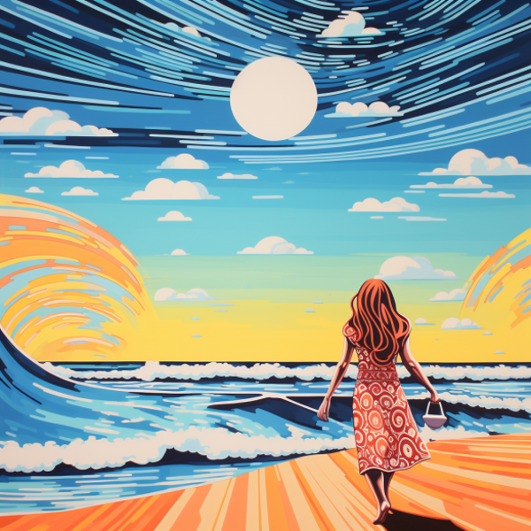 Woman Ecstatic Beach scene