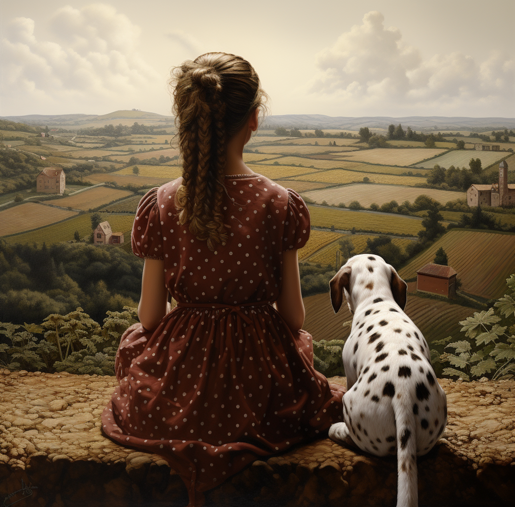 Girl looking out at rural scene
