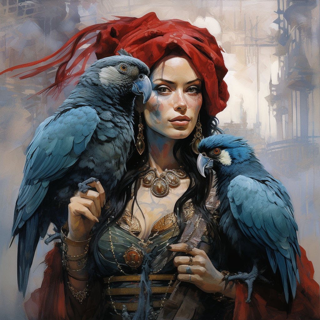 Sci Fi Woman with Macaw