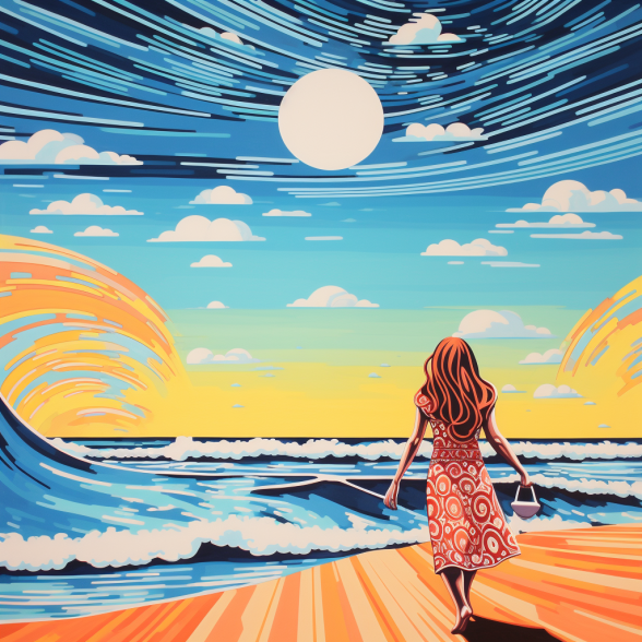 Woman Ecstatic Beach scene