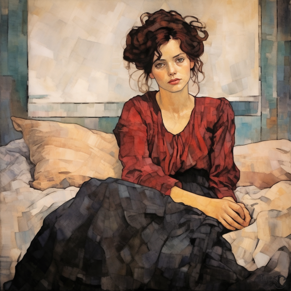 Woman with red blouse