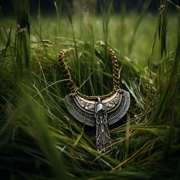Scythian necklace laying in the grass