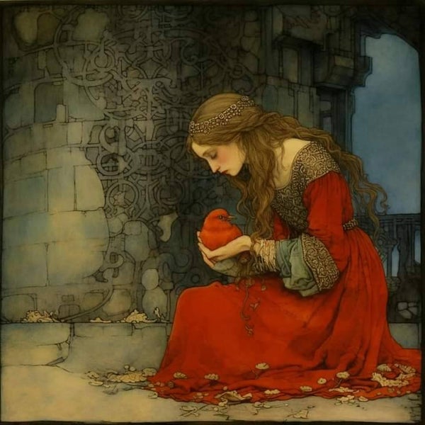 Medieval woman with bird