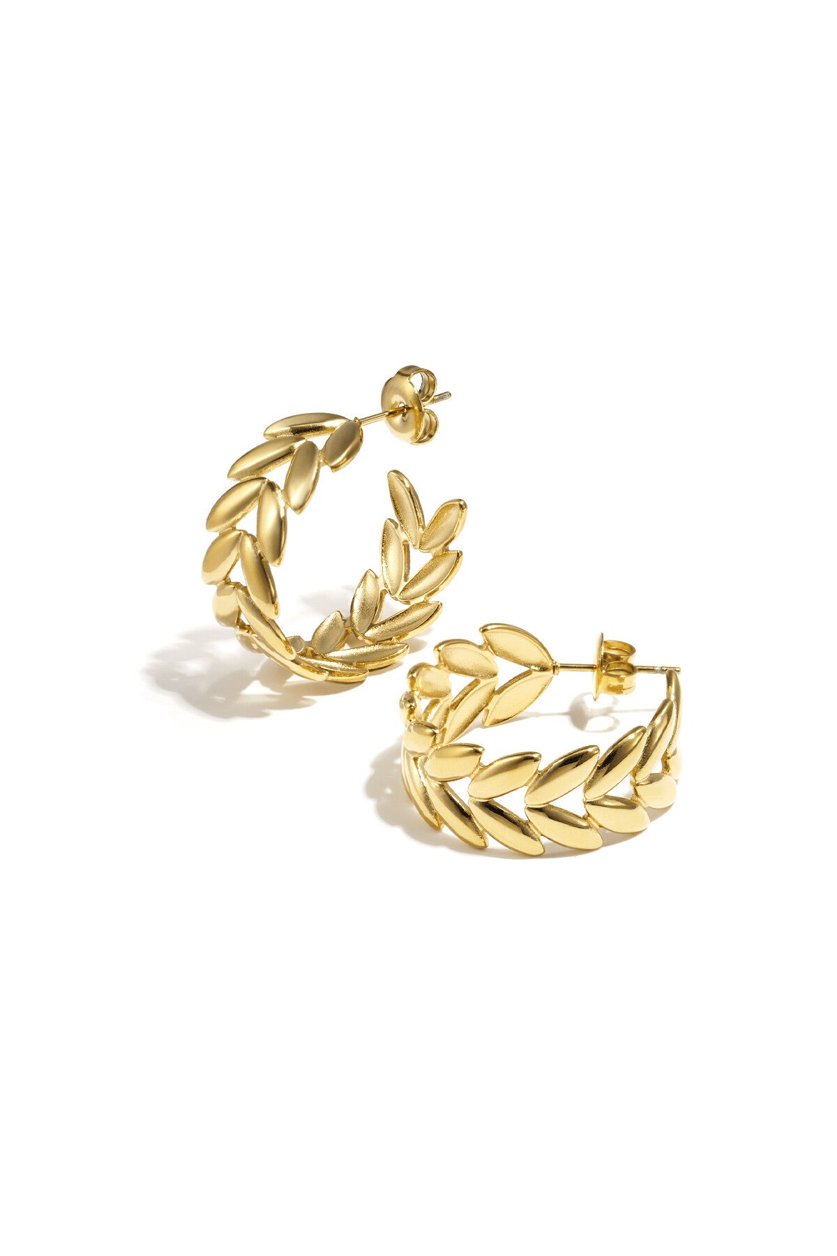 Leaf Hoop Earrings Gold