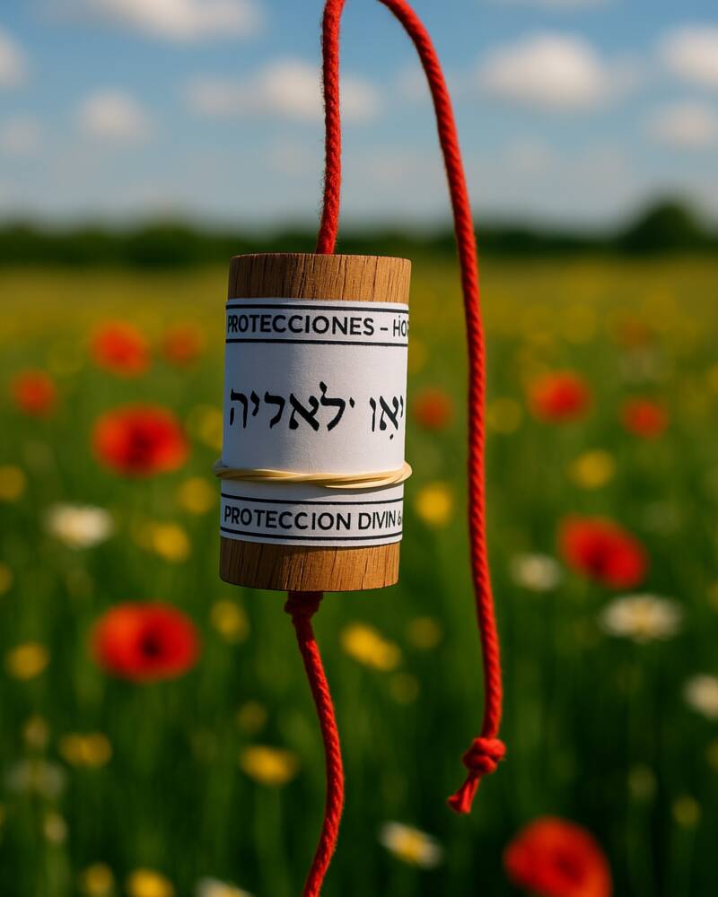pendulo hebreo en un campo de flores  simboliando la terapia energetica que puede ayudar a superar las adicciones