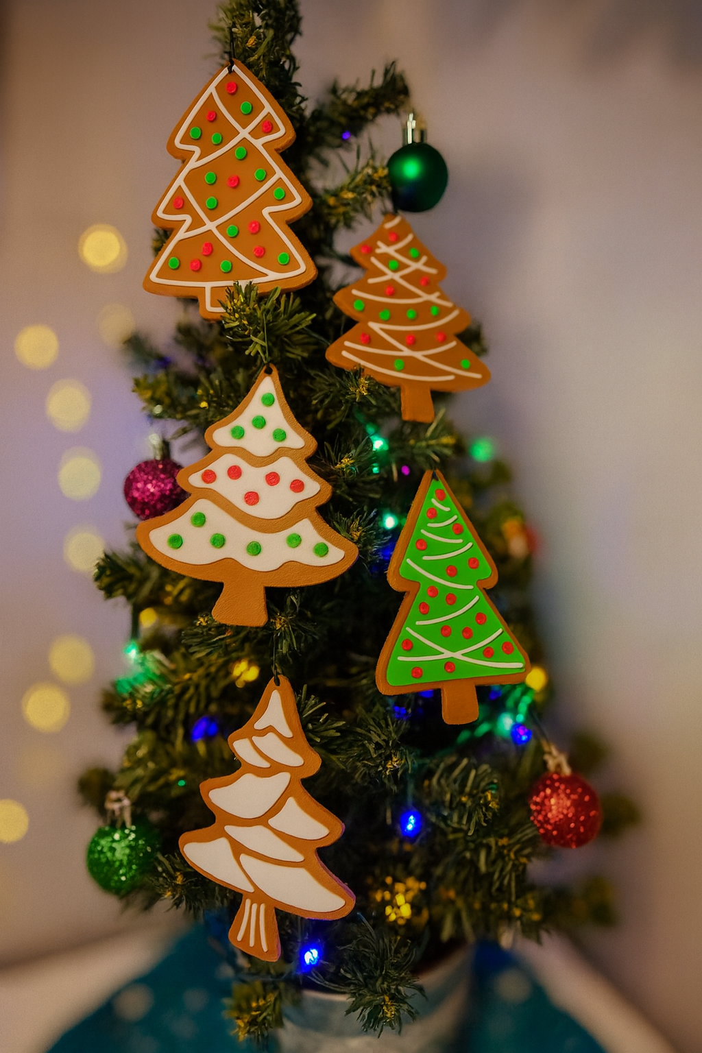 Gingerbread Christmas Tree Ornaments - Set of 5