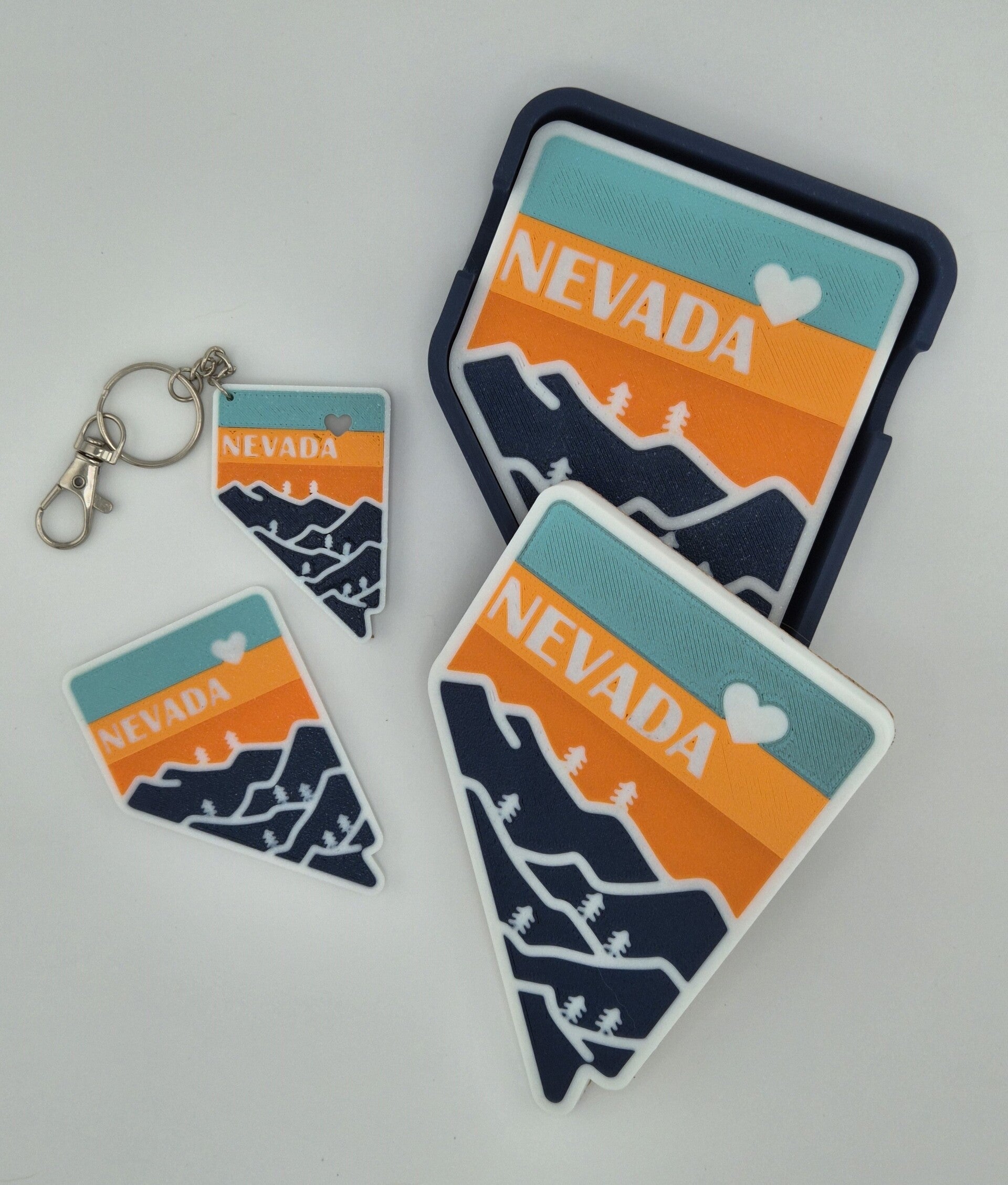 Nevada Mountain Sunset Keychain, Magnet and Coaster Set