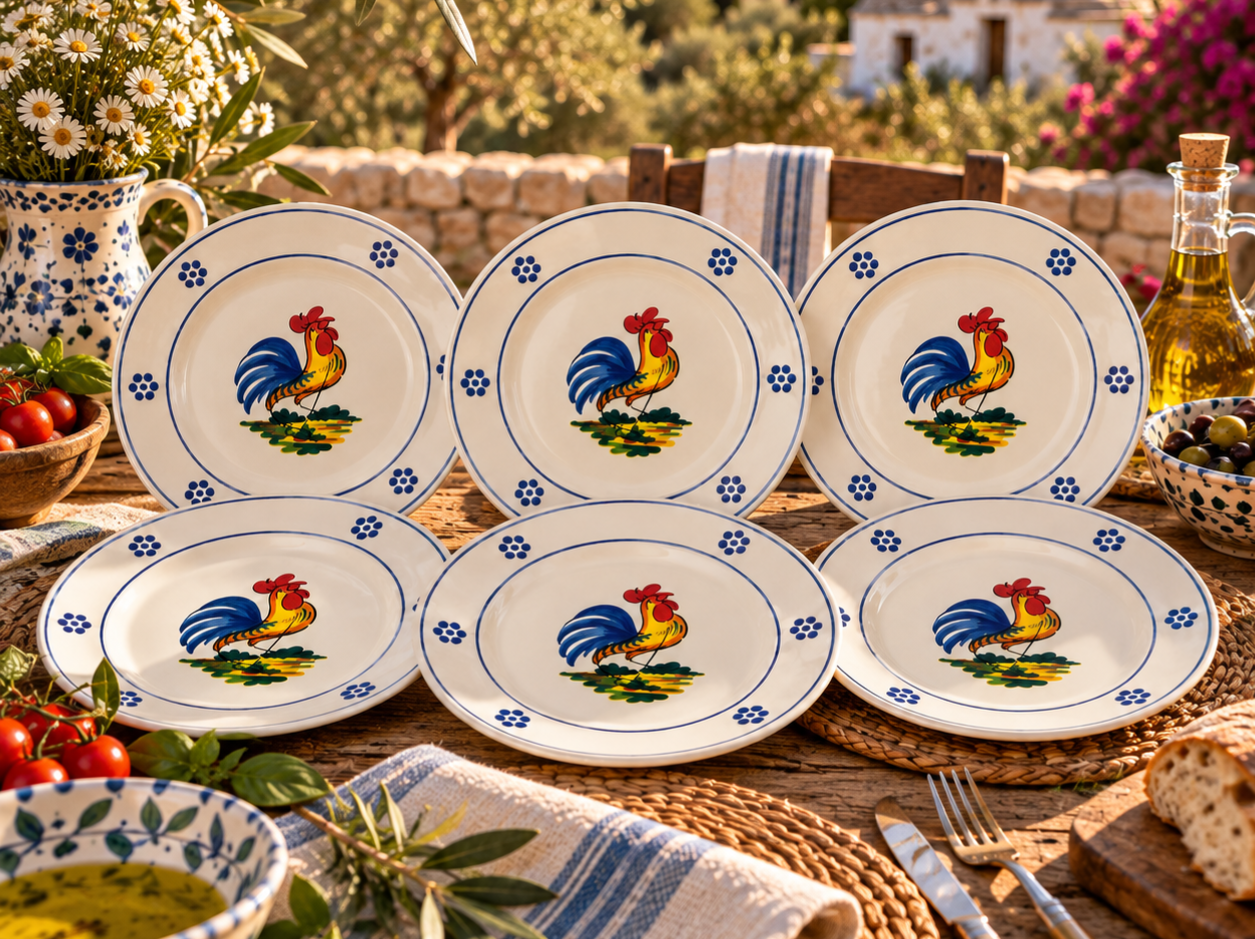 Zes bordjes Puglia (haantjemotief)