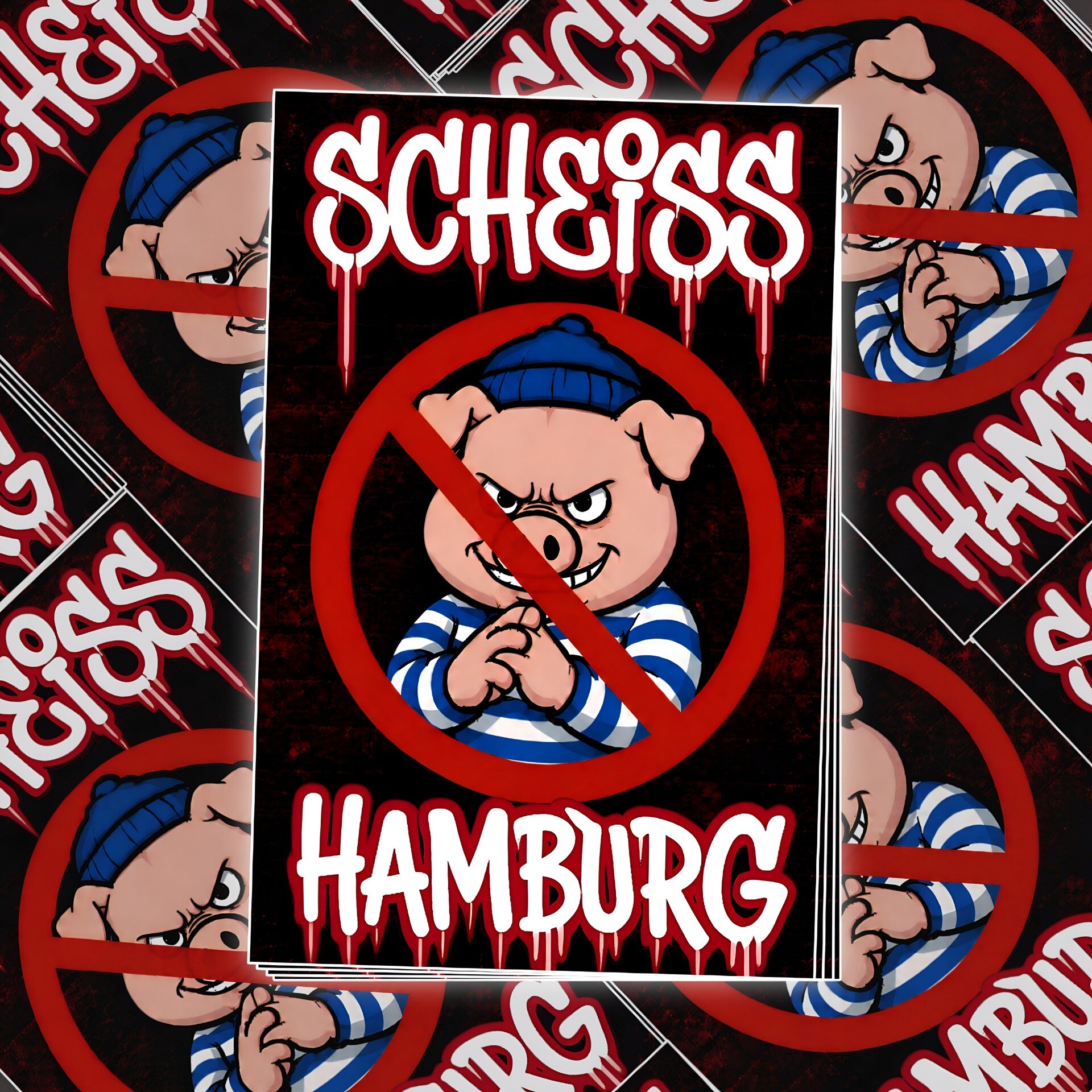 50 Anti Hamburg Aufkleber 5,5cm x 8,5cm