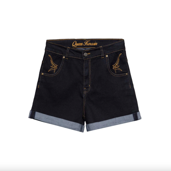 High Waist Denim short - Black Washed • Queen Kerosin