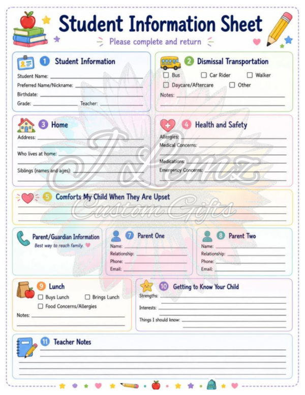 STUDENT INFORMATION SHEET