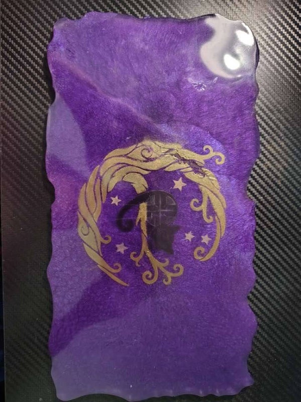 cat sleeping in Crecent moon resin art tray