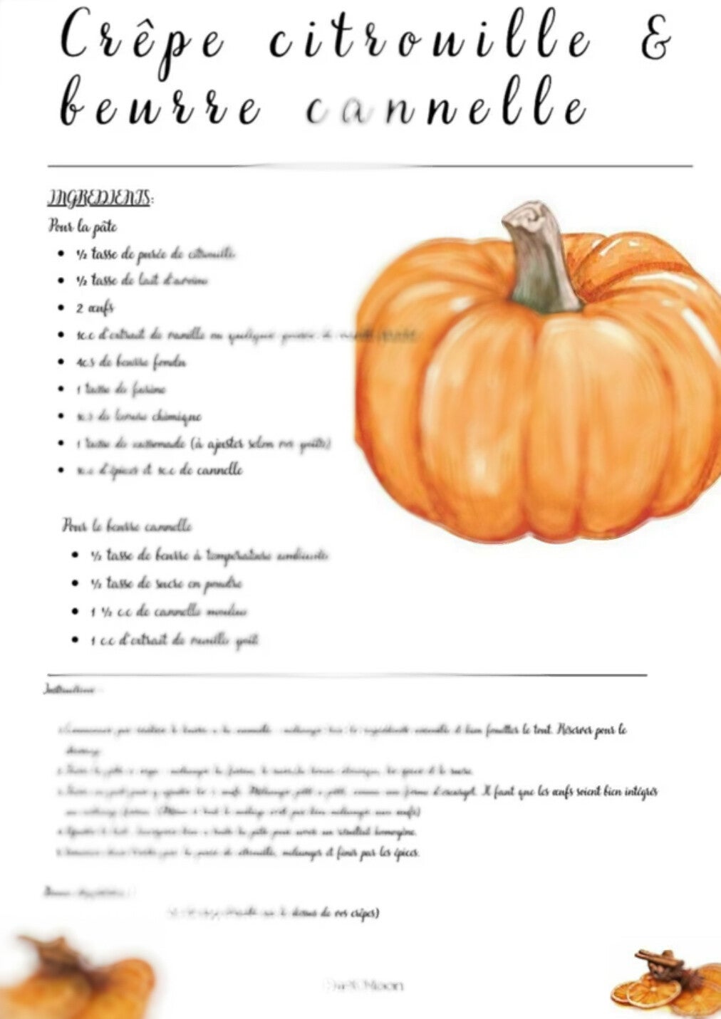 Fiche recette Crepes à la citrouille et beurre Cannelle