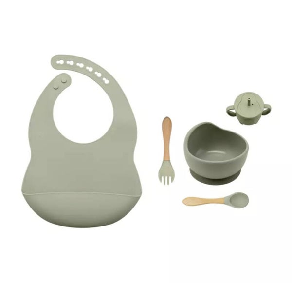 5 piece silicone feeding set -Sage