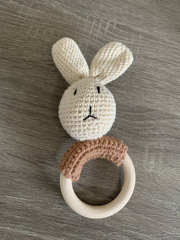 Handmade cream and brown rattle