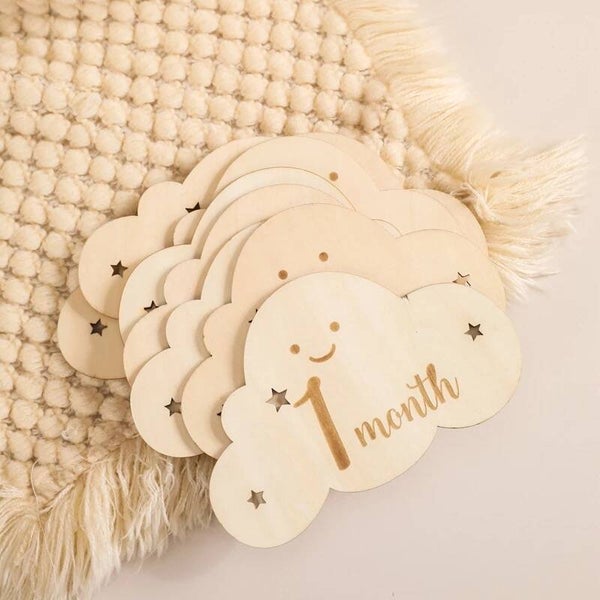 8 piece wooden cloud milestones