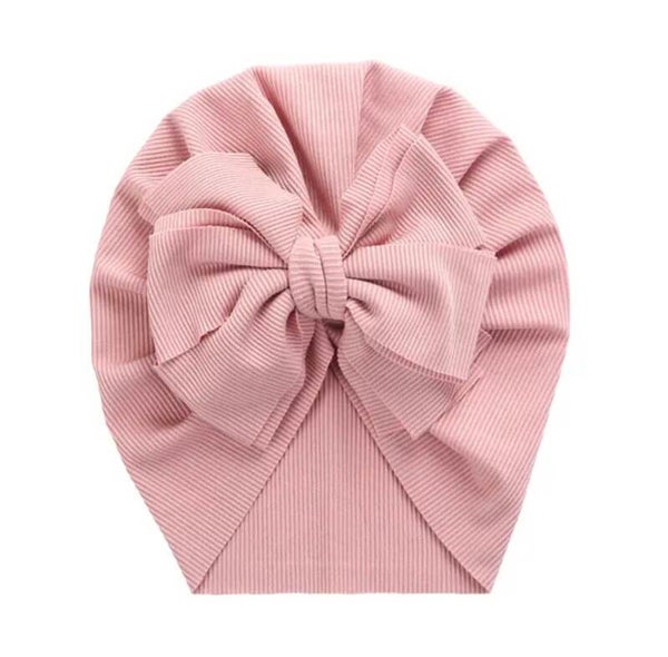 Baby pink ribbed bow turban