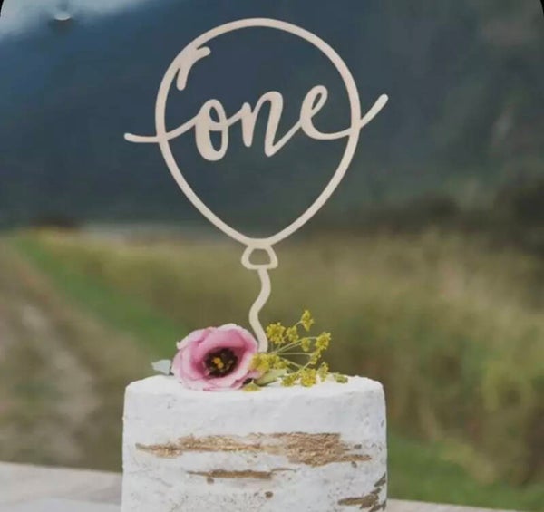 Wooden one balloon cake topper