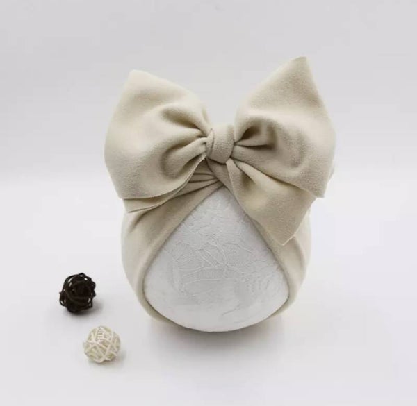 Cream bow hair bonnet