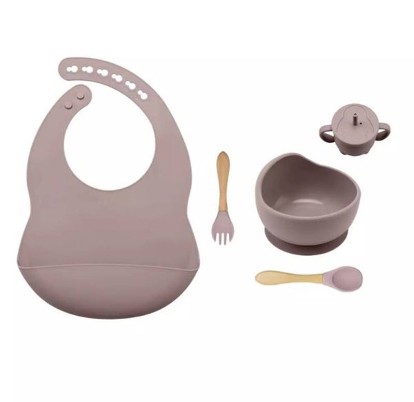5 piece silicone feeding set- Mauve